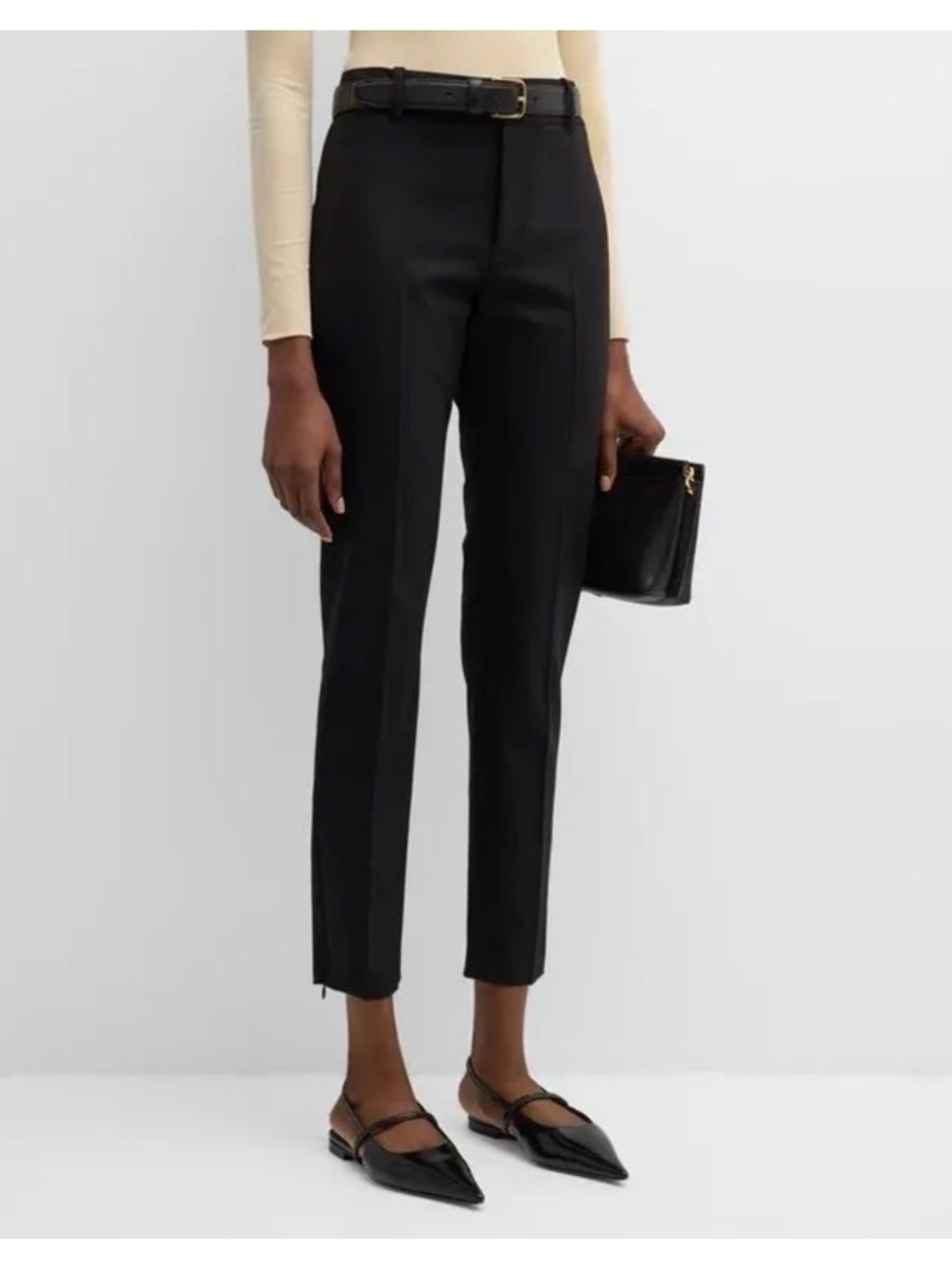 Nili Lotan Black Lino Wool-Blend Skinny Ankle Pants Size 2 Classic Designer